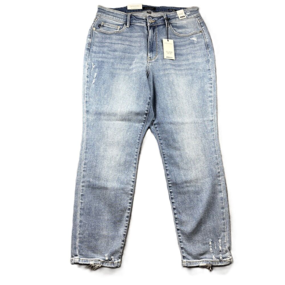 Judy Blue NWT Women Jeans Kasey Hi-Waist Destroy Back Hem Dart Slim Fit 14W M216